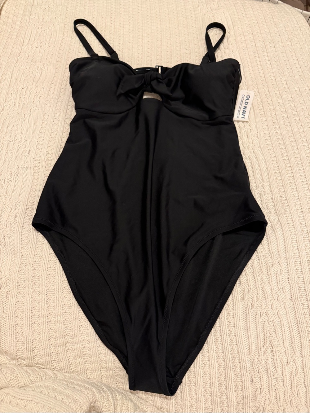 Old Navy Black Bow-Front One-Piece Swimsuit